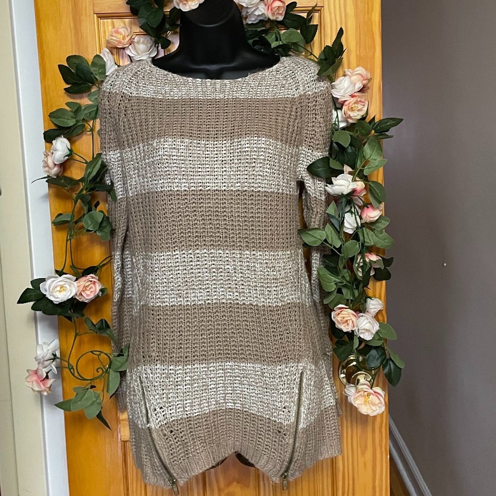 LOVE BY CHESLEY- Tan/Brown Striped Sweater